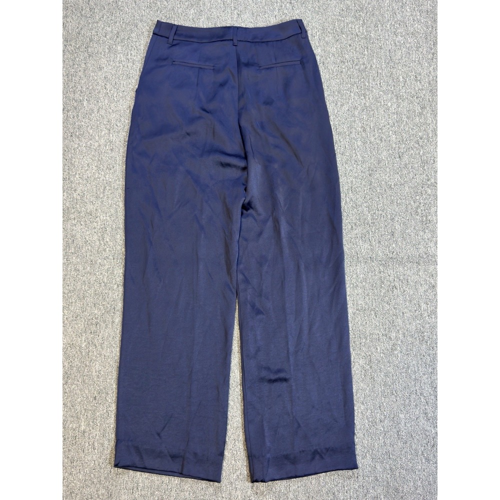 kookai High Rise Straight Wide Leg Chiffon Trousers K2 Navy Size 42 Belted 30x31